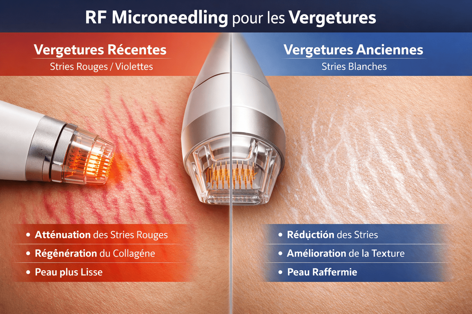 RF Microneedling sur vergetures récentes et anciennes